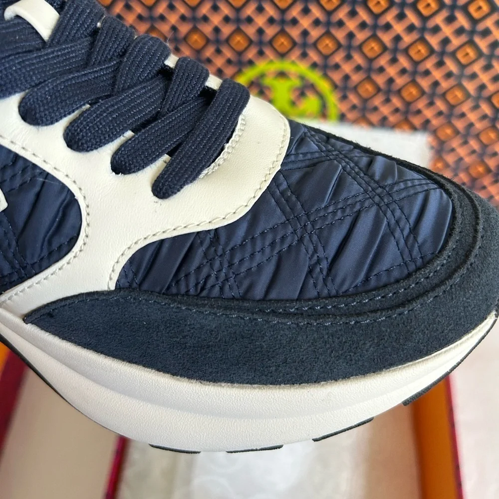 Tory Burch Kick Trainer Sneaker Size 6 Tory Navy White Blue Satin